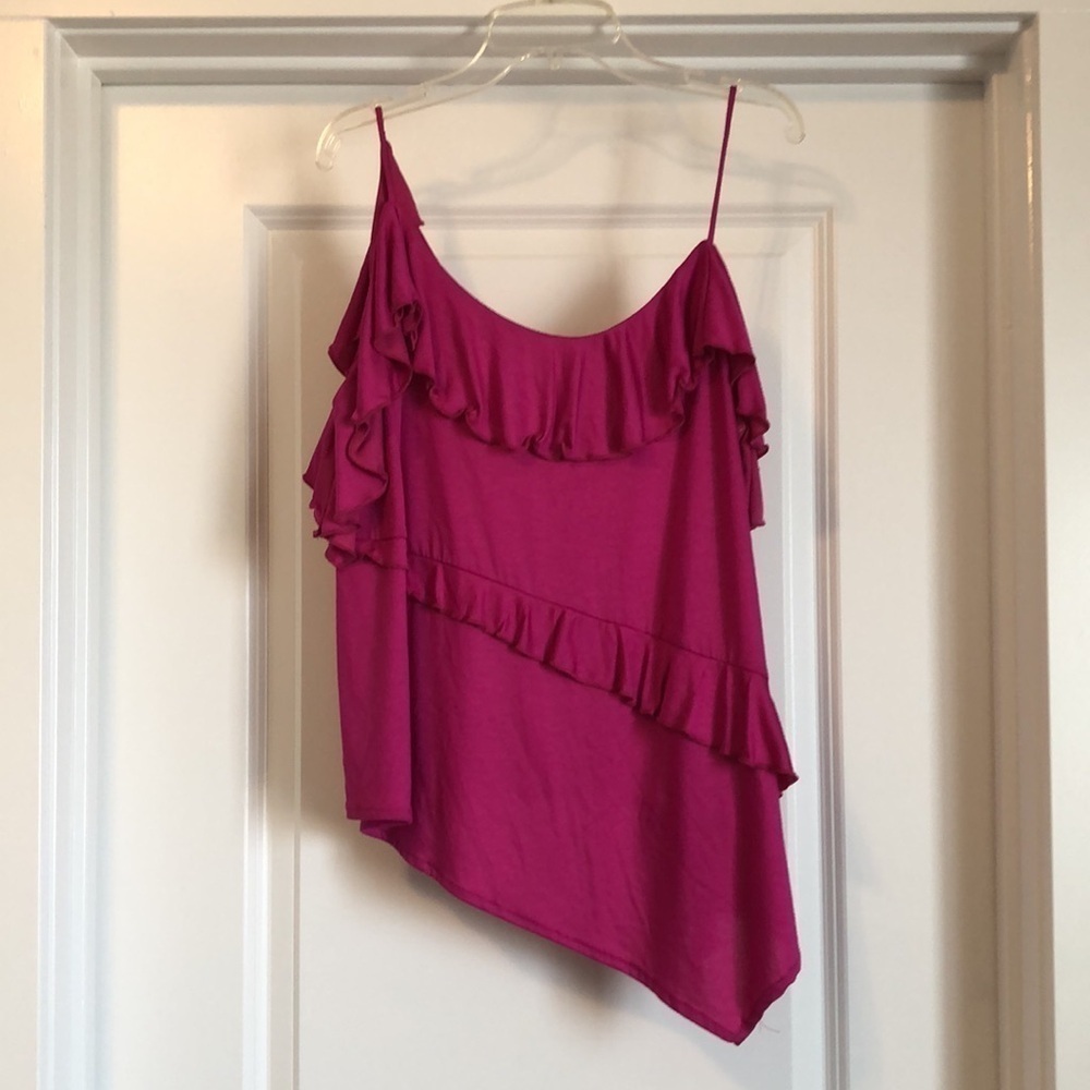 Anthropologie Womens Asymmetrical ruffle cami Sz M Pink Tank Top Feminine Girly - Picture 2 of 8